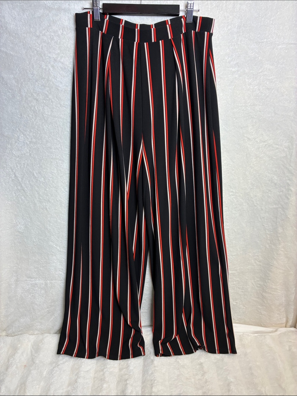 Bar III Black Wide-Leg Pants with Red & White Stripes